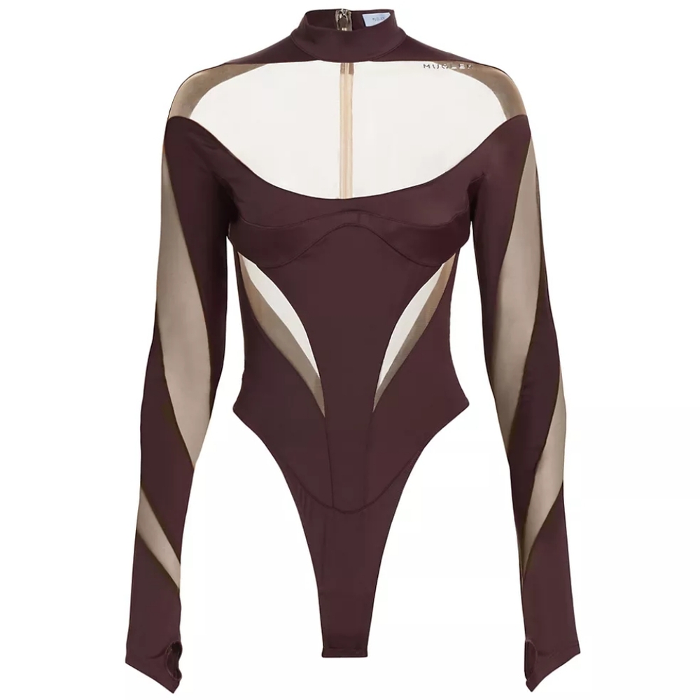 3S. NWT MUGLER ILLUSION MESH INSERT BODYSUIT SIZE FR 36 / US 4 - Picture 2 of 15